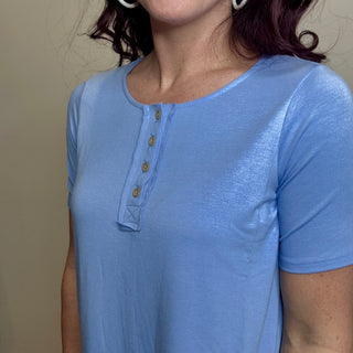 Spring Blue Short Sleeve Quarter Button Top