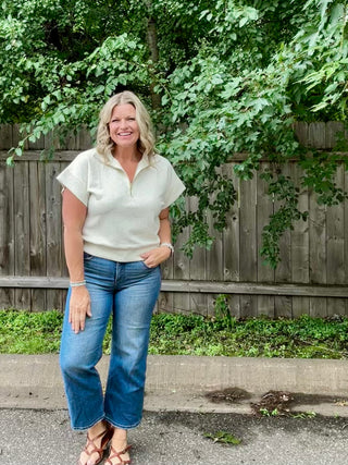 Heather Cream Half Zip Short Sleeve Pullover