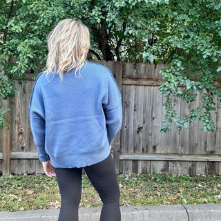 Dusty Blue Oversized Sweater with Side Slit