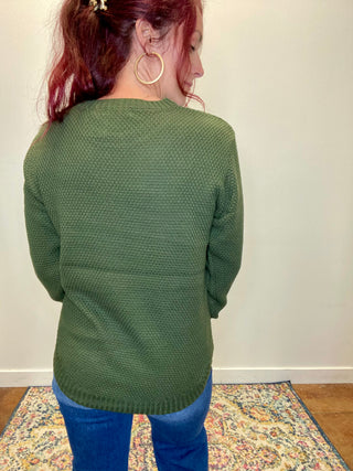 Dark Olive Round Neck Knit Sweater