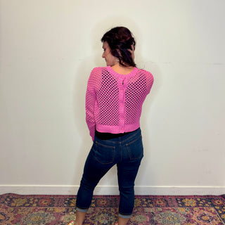 Pink Crochet Cardigan Sweater