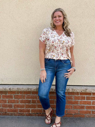 Floral Print Dolman Sleeve Woven Top