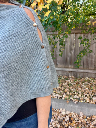 Gray Knitted Shall with Gold Buttons