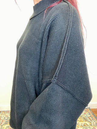 Black Side Slit Oversized Sweater