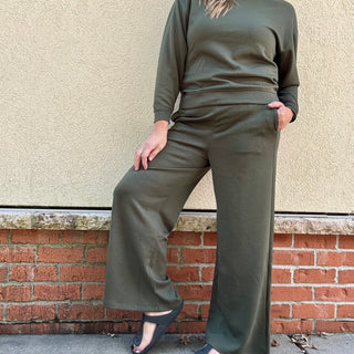 Olive Crew Neck Pullover and Pants Set