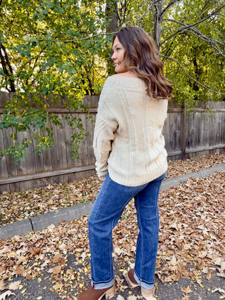 Cableknit Off Shoulder Sweater