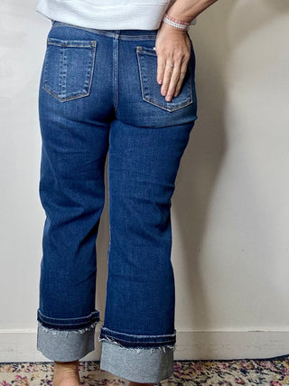 Risen Mid Rise Straight Leg Cuffed Jeans