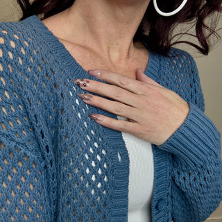 Dusty Blue Crochet Cardigan Sweater