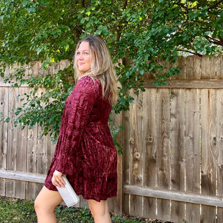 Wine Deep V-neck Velvet Mini Dress