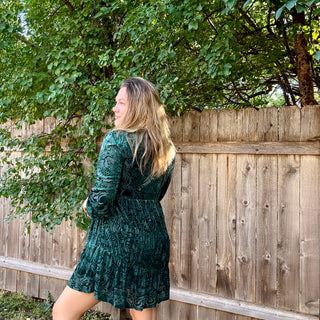 Forest Green Deep V-neck Velvet Mini Dress