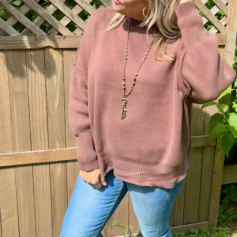 Brown Oversized Sweater with Side Slit