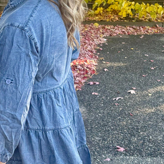 Chambray 3/4 Sleeve Button Up Dress