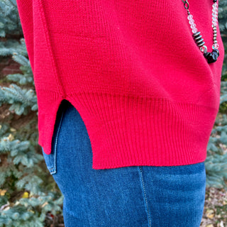 Red Oversized Sweater with Side Slit