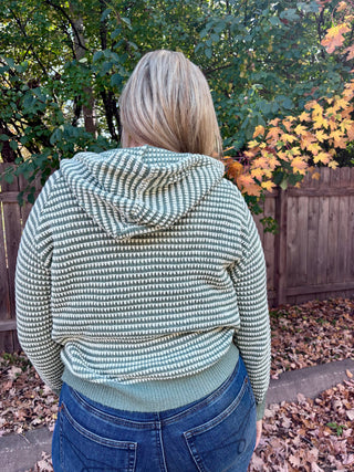 Dark Sage Two Tone Waffle Knit Hoodie