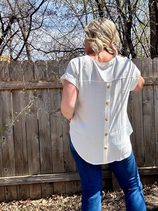 Split Neck Short Sleeve with Back Buttons