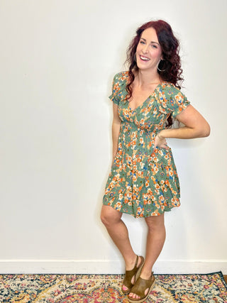 V-Neck Floral Short Sleeve Dress