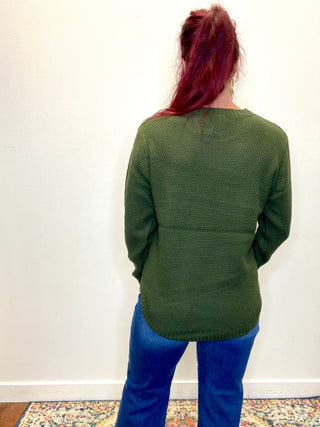 Dark Olive Round Neck Knit Sweater