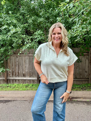 Heather Cream Half Zip Short Sleeve Pullover