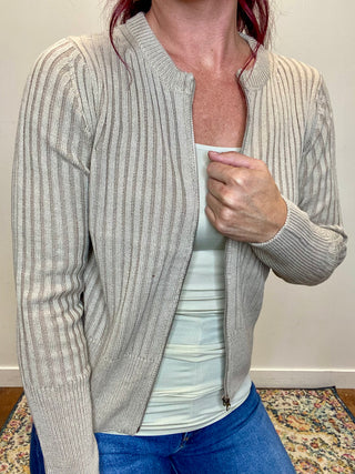 Light Mocha Two Tone Zip UP Sweater