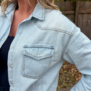 Risen Light Wash Denim Button Up Shirt