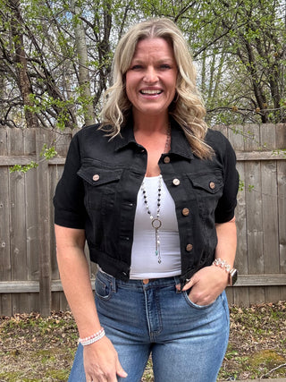 Black 3/4 Sleeve Crop Jacket