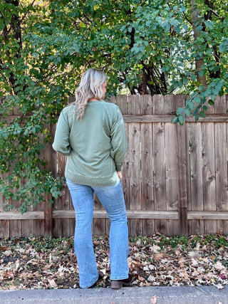 Army Green French Terry Dyed Pullover with Pockets