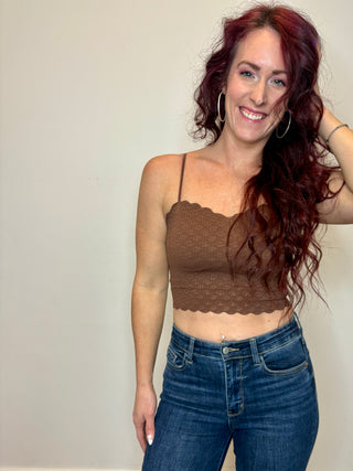 Brown Seamless Double Strap Lace Bralette
