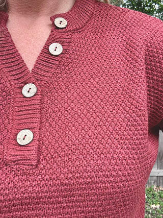 Dark Rust 4 Button Henley Sweater