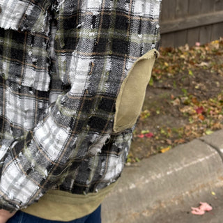 Olive and Black Plaid Hooded Button Up