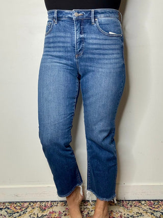 Risen High Rise Tummy Control Crop Straight Leg Jeans