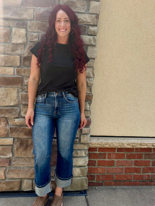 Risen High Rise Straight Cuffed Hem Stretchy Jean