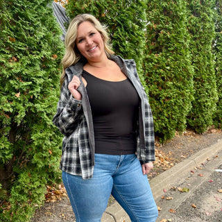 Double Lined Plaid Hooded Zip Up