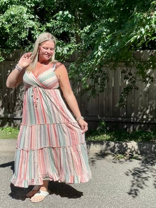 Striped Spaghetti Strap Tiered Maxi Dress