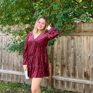 Wine Deep V-neck Velvet Mini Dress