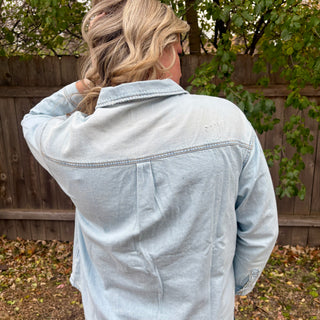 Risen Light Wash Denim Button Up Shirt