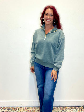 Ash Jade Acid Wash Fleece Half Zip Sweatshirt