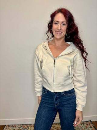 Sand Beige Fleece Zip-Up Hoodie