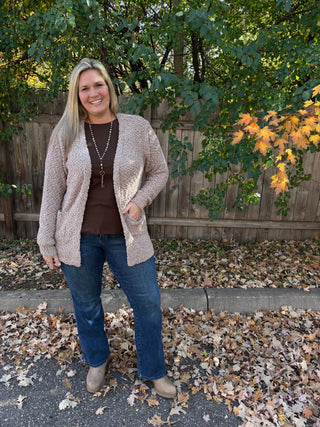 Ash Mocha Long Sleeve Popcorn Sweater Cardigan with Pockets