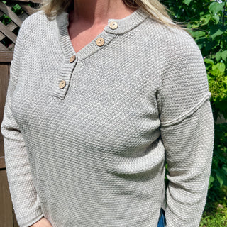 Beige Henley Knit Sweater