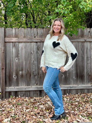 Long Sleeve Heart Patch Knit Sweater