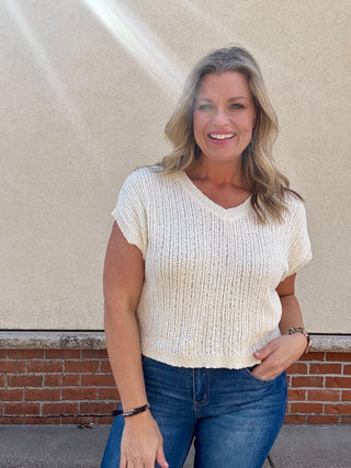 Cream Textured Sweater Vest Top