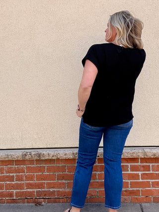 Black Center Seam Short Sleeve Sweater