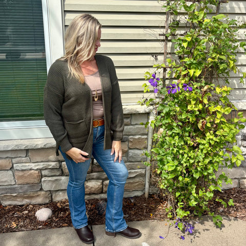 Waffle Knit Open Cardigan Sweater