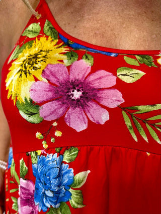Red Flower Print Mini Tank Dress