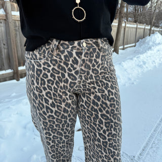 Vervet High Rise Wide Crop Leopard Print Jeans