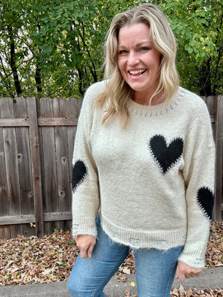 Long Sleeve Heart Patch Knit Sweater