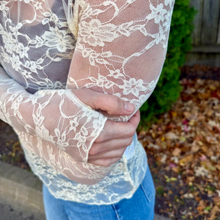 Ivory Lace Sheer Long Sleeve Top