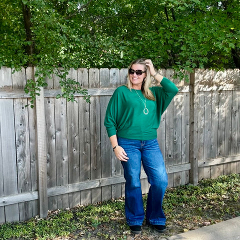 Hunter Green Ribbed Long Sleeve Dolman Top