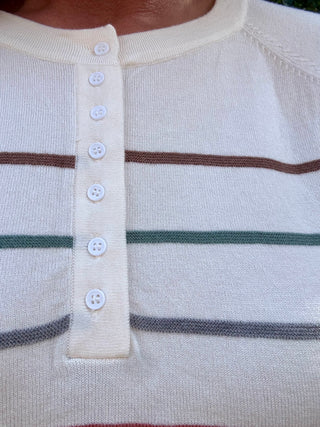 Multi Color Striped Half Button Pullover