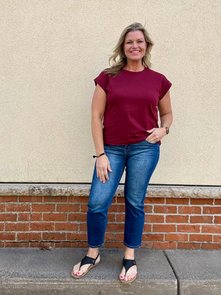 Cabernet Round Neck Folded Sleeve Tee